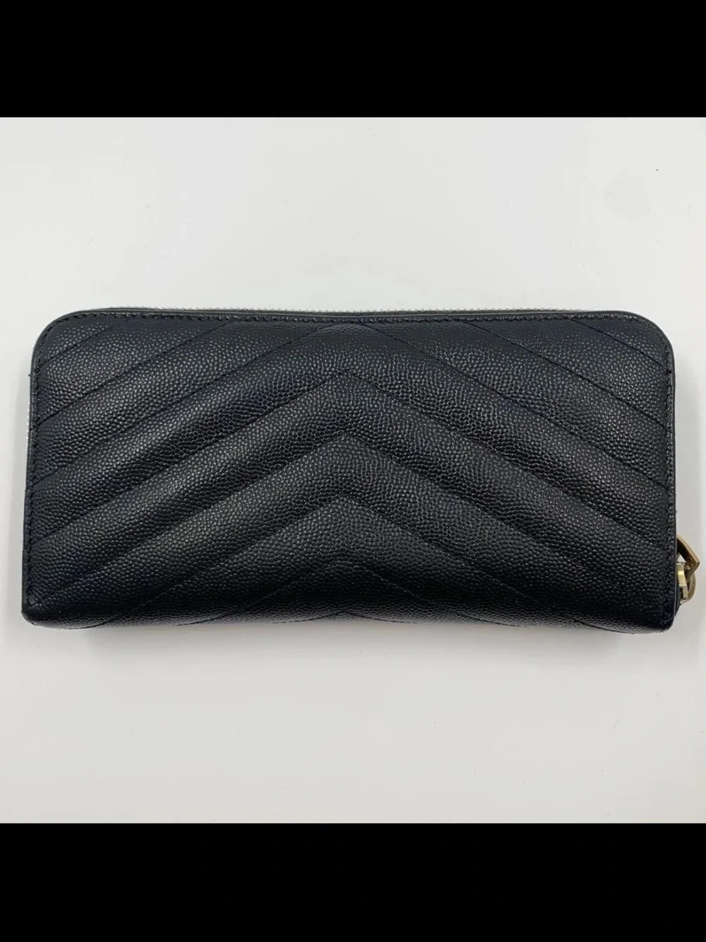 Saint Laurent Black Chevron Zip Wallet with Gold YSL Logo - Picture 2 of 10